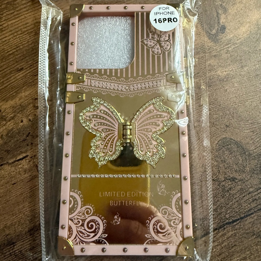 Pink and Gold Butterfly iPhone 16 Pro Case